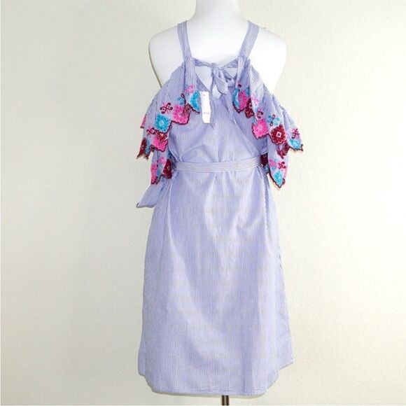 Loft Stripe Ruffle Boho Embroidered Dress Vacation Cruise Resort Wear New - Picture 3 of 16